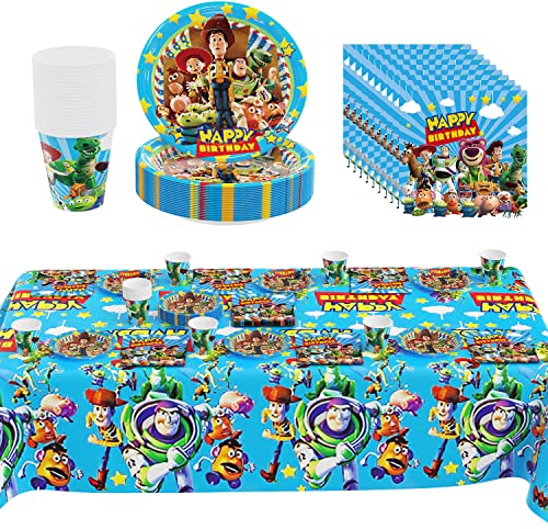 Kit de Fête d'anniversaire 61 Pièces, Soirée à Thème Vaisselle Anniversaire, Assiette, Tasse, Nappe, Serviette Papier, Fournitures de Fête d'anniversaire pour Enfants