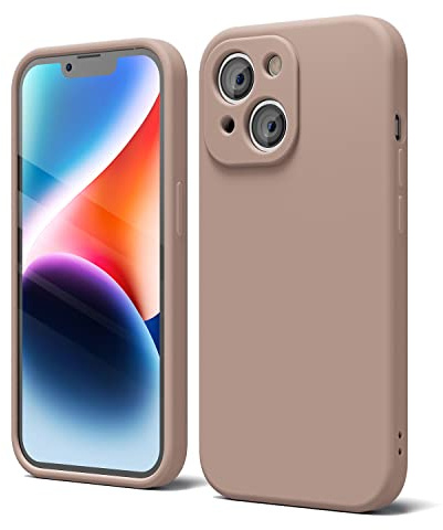 oakxco for iPhone 14 Plus Phone Case Liquid Silicone, Cute Thin Slim Soft Rubber TPU Plain Smooth Gel Cover for Women Girl, Matte Solid Protective & Shockproof,Nude Light Brown