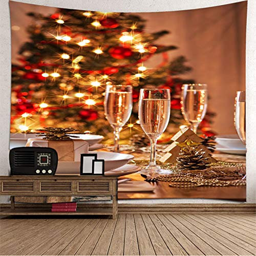Lieson Wandteppich Für Weihnachten, Wandteppich Psychedelic Weihnachtsbaum Tasse Orange Rot Tapestry Wall 150x150CM