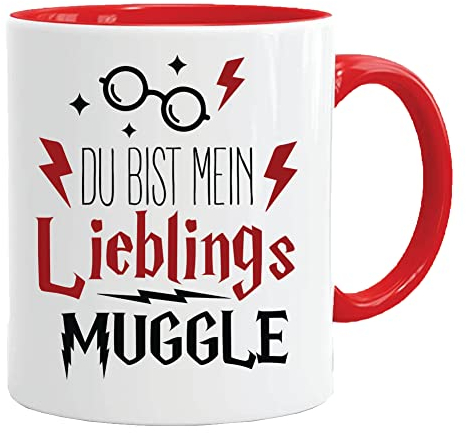 Tasse mit Spruch Du bist mein Lieblings Muggle | Kaffeetasse Teetasse Geschenkidee Geschenk | Tasse & Geschenkbox-Set (Rot)