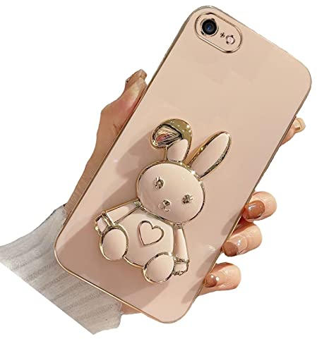 Tivenfezk für iPhone 6S/6 Hase Versteckt Ständer Hülle,Karikatur Ultra Dünn Überzug Galvanisierte Herz Ständer Weiche Silikon Kratzfest Handyhülle Schutzhülle