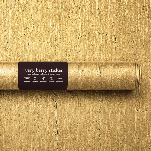 VERY BERRY STICKER Gold Peel and Stick Wallpaper (61 x 300, 2 Pack) | Vinyl wrap, Authentic metallic finish, Self adhesive, Waterproof, Sticky back plastic, Wall decor, Bedroom décor
