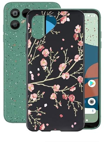 AQGG Hülle für Fairphone 4 (6.30 Zoll) Hüllen Schutzhülle Tasche handyhülle Stoßkasten Schale Phone Case Black TPU Weich Silikon Cases -Pinke Blume