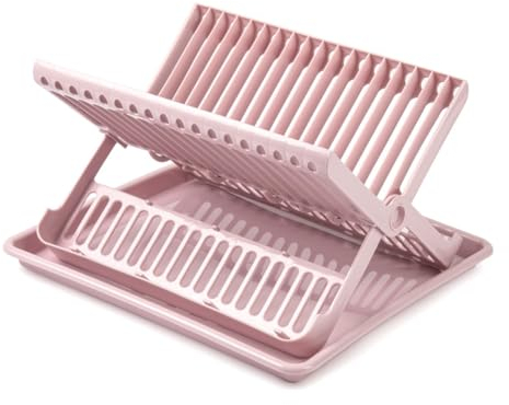 CABLEPELADO Escurreplatos Plegable de plastico con Bandeja, Secaplatos Plegable plástico con Bandeja, Soporte para Platos Plegable de plástico, 37 cm de Largo, 33 cm de Fondo y 21 cm de Alto, Rosa