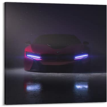 JONZA Sportauto-Poster für BMW I8, luxuriöses Auto-Rennauto, dekoratives Gemälde, Leinwand, Wand- und Kunstbild, Familien-Schlafzimmer-Dekoration, 70 x 70 cm