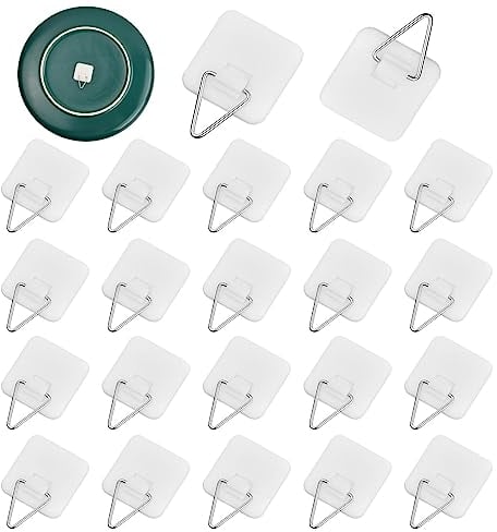 Anseom 30 Pièces Invisibles Adhésifs Supports de Plaque Muraux 1.3 Inch Carré Adhésives Porte Assiette Murale Crochet Adhesif Mural Cintres Assiette pour Plaques Murales Tableaux Art Décoratif (Blanc)