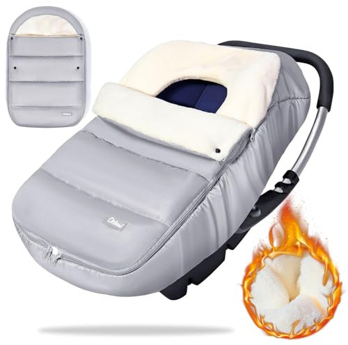 Orzbow Fußsack Babyschale Winter,Universell Einschlagdecke Babyschale mit Verstellbarem Kragen,Warmes Korallenvlies Futter,Reißverschluss,passend für Maxi-Cosi,Cybex,Römer usw. (Dunkelgrau)