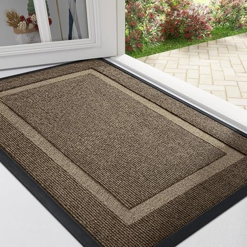 Homaxy Door Mat, Rubber Backed Non Slip Door Matts Indoor, Dirt Trapper Absorbent Mats, Washable Front Doormat Outdoor, Heavy Duty Floor Mat for Entrance, Kitchen and Garden, 40 x 60 cm, Brown