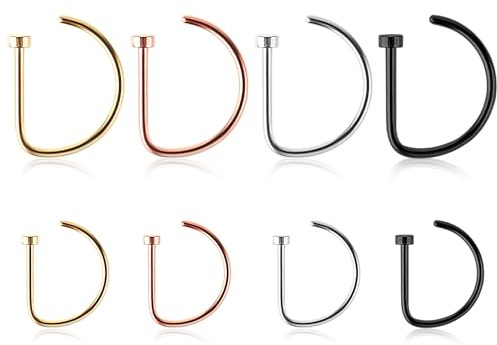 Yolev 8 Stück Nasenring Piercing Reifen D Form Schraube Nasennagel Diamant Kleiner Piercing Schmuck Nostril Piercing Ring für Gefälschte Lippen Septum Piercing Nasenpiercing Ring