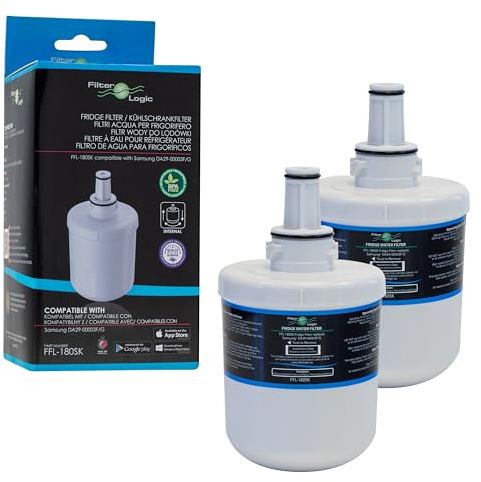 FilterLogic FFL-180SK | Pack of 2 - Fridge Water Filter Compatible with Samsung HAFIN2/EXP, DA29-00003G, HAFIN2, HAFIN1/EXP, HAFIN1, DA29-00003F, HAFIN, DA97-06317A Internal Filter for Refrigerator