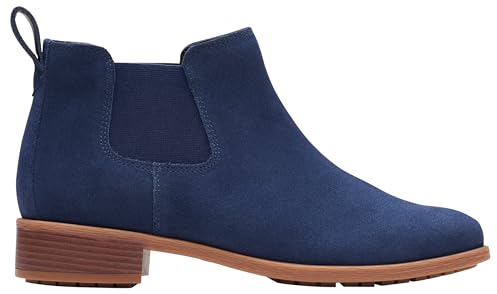 Clarks Premium Havisham Top Chelsea Stivale da donna, blu navy scamosciato, taglia 38, Camoscio blu navy, 38.5 EU