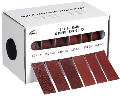 6 Rollen Schleifpapier Rolle, 6 m x 25 mm Schmirgelpapier mit Körnungen 80, 150, 240, 320, 400 und 600, Schleifpapier Set mit Spender für Metall und Holz