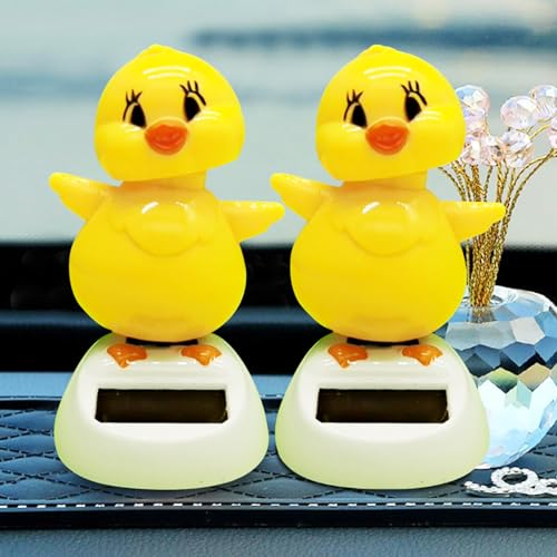 Recitem Auto Solar Wackelfigur Kleine Enten & Hase, Solar Wackelfiguren Tanzende Enten, Hase Solarfigur Statue Auto Armaturenbrett Deko Ornamente, Solarfigur Wackelfigur für Auto Haus Büro (2 Enten)