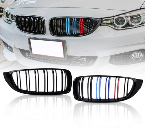 BHCASE Auto-Sport-Kühlergrill, für BMW 4 Series M3 M4 F32 F33 F36 F80 F82 428i 435i 2014-2018 Kühlergrilleinsätze zierleisten,Glossy Black-Double Line