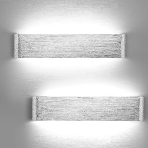 Lightsjoy 2 Pezzi Lampada da Parete Interni 40cm 18W Applique da Parete Interno Led per Cameretta Luci Muro per Corridoio Luce Scale Interne Illuminazione per Soggiorno 6000k Bianco Freddo, Argent 2Pc
