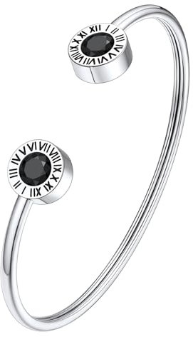 Supcare Silber Armband Offene Mädchen Verstellbar Armbänder mit Schwarz Zirkon Damen Armband mit Römischen Ziffern Armreifen Rock Armkette Accessoire Armschmuck Minimalismus Modeschmuck für Liebe