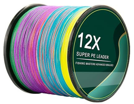 L SERVER Trecciato Pesca 500m/1000m 12 Trecce Anti-morso Filo da Pesca 100% PE Esca Lenza Mare Pesca Lenza 12.6-81kg, Colorato (500 m), 10.0 (0.60mm/81.0kg)