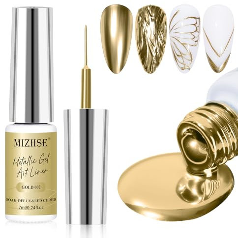 MIZHSE Gel de Peinture Métallique - doré 3D Miroir métal brillant - Vernis à ongles UV - 7 ml - Pour peinture, design - Soak Off - Manucure - 1 pièce