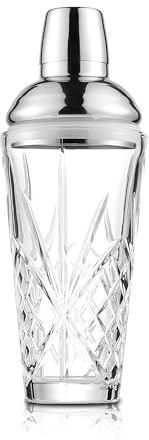 Crystal Glass Cocktail & Vintage Shaker W/Cut Design, 18.5oz Jumbo Vol,Exquisite Martini Shaker for Mixology, Barware,Tableware,Kitchware, Holiday, Christmas, Father's Day,Matcha&Espresso Funny Drink