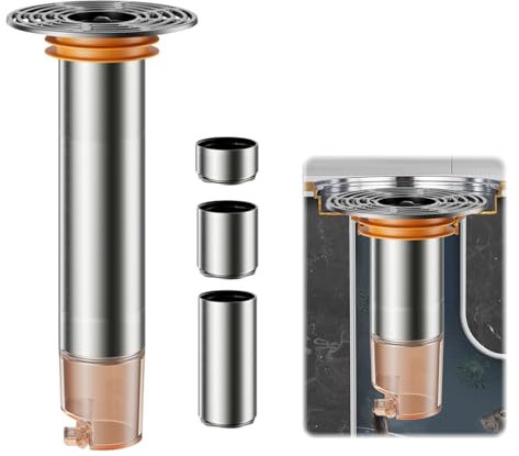 Odor Proof Floor Drain Waschbeckenstöpsel Edelstahl,Geruchs- und Insektensicher mit 3 Rohren Variable Länge,Abflusssieb Stöpsel Waschbecken für 27–58 mm Bodenablauf für Badewanne Badezimmer Küche