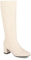 WOkismD Stivali Alti Fino al Ginocchio da Donna, con Tacco Spesso e Punta Quadrata, Stivali Alti in Pelle PU, con Tacco Spesso e Cerniera Laterale, Stivali Lunghi, Scarpe Eleganti,Beige,44