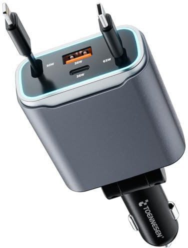 131W Chargeur de Voiture rétractable 4 en 1 Chargeur de téléphone Rapide with USB C USB A pour Véhicules 12 V/24 V Adaptateur Voiture de Voiture pour iPhone 16/15/MacBook/Galaxy/Google/Huawei