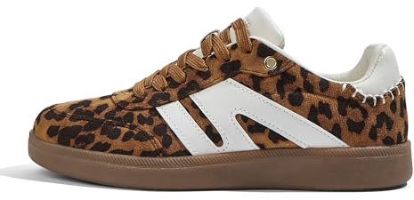 LUCKY STEP Zapatillas Mujer Clásicas Retro con Suela de Goma - Calzado de Moda en Cuero Auténtico para Tenis, Skate y Caminata, Antideslizante (Leopardo, 8US-38EU-5UK)