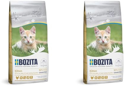BOZITA Kitten Getreidefrei Hühnchen - Trockenfutter für Kitten, Junge Katzen und säugende Muttertiere, 2 kg (Packung mit 2)