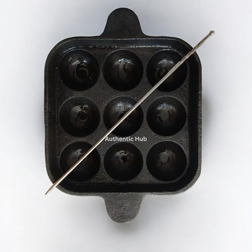 Iron Paniyaram Pan, Appam Patra, 9 Pits Kuzhi Paniyaram Pan, Cast Iron Appam Pan, Appe Pan, Square Cast Iron Paniyaram, Paddu Pan, Paniyaram Pan Online - AUTHENTIC HUB