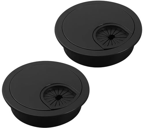 2 Pcs Desk Cable Grommet 60mm Round Desk Table Grommet Zinc Alloy Cable Tidies Desks Wire Hole Cover for Management of Office & Computer Desks (Black)