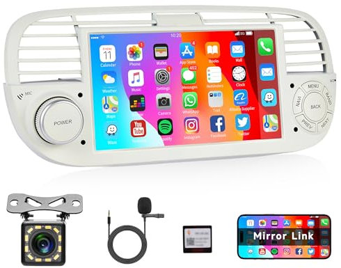 Android Car Radio for Fiat 500 2007-2015, Rimoody 7 inch Touch Screen Car Stereo Mirror Link GPS Navigation Bluetooth WiFi FM RDS + Backup Camera