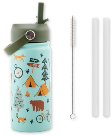 Stephen Joseph,14oz Insulated Stainless Steel Water Bottle with Straw and Handle for Sports, Travel, and School, BPA-Free Sports Water Bottle, Outdoor