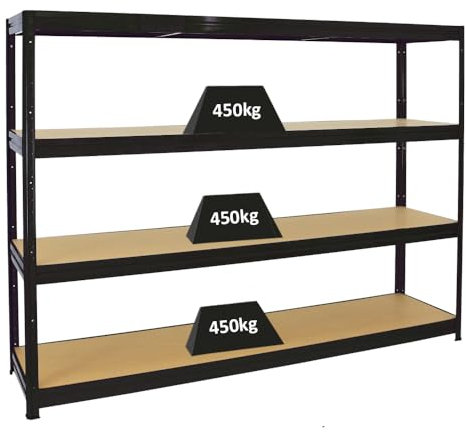 PROREGAL Schwerlastregal Dino 180x240x60 cm Fachlast 450kg Schwarz, Garagenregal, Lagerregal, Steckregal, Kellerregal