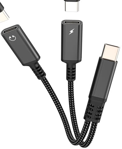 Adaptador de auriculares USB C (2 en 1), doble conector tipo C Jack de carga de audio, conector para iPad, conector para iPhone 16 15 Pro para Apple, compatible con Samsung S25, micrófono, adaptador
