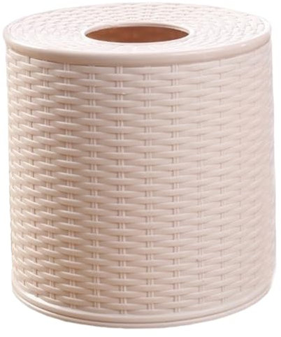 Kalastussaari Toilet Paper Cover, Round Imitation Rattan Tissue Box Storage Single Roll and Tissues for Bathroom Dinner Table, Office, Kitchen