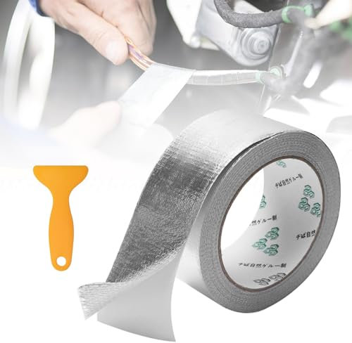 Aluminium Klebeband Netzverstärkt 50mm × 20m, Hitzebeständiges Wasserdichtes Alu Klebeband Verstärkt für Rohrisolierung Küche, Verstärktes Aluminiumband Selbstklebendes Aluband (mit Plastikspachtel)