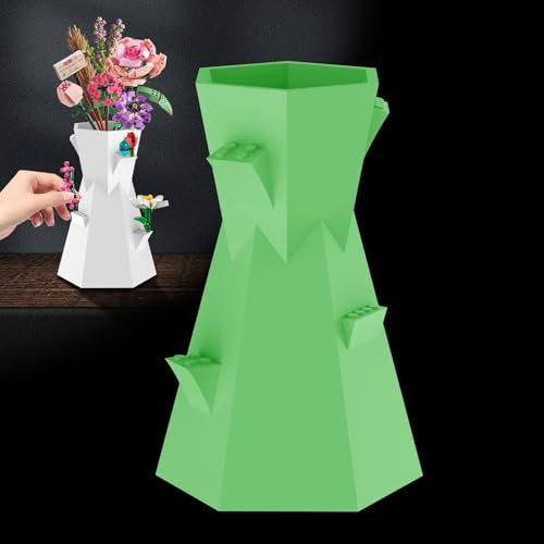Vase für Lego Blumen, kompatibel mit Lego Steinen,für Lego Blumensträußchen-Baukasten,Ständer für Lego Rosen,Kirschblüten, Sonnenblumen, Tulpen, Narzissen,Lotos-Geschenk für Lego Blumenliebhaber-grün