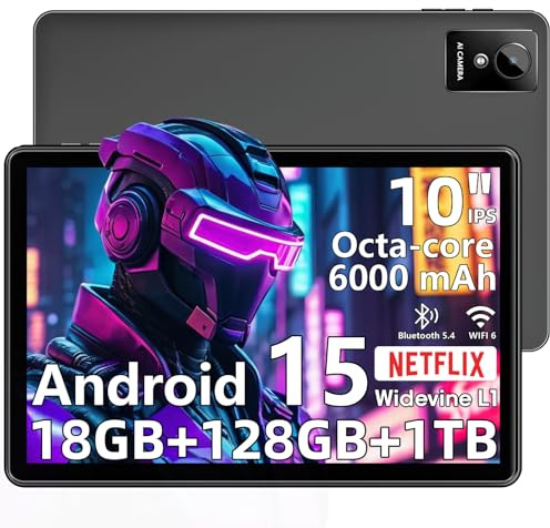 Raemond Tablet 10 inch Android 15 Tablets, 18GB RAM 128GB ROM 1TB Expand, Octa-Core Processor, 1280x800 LCD Touch Screen,WiFi 5, Dual Camera, BT5.0, 6000mAh Battery(Blue)
