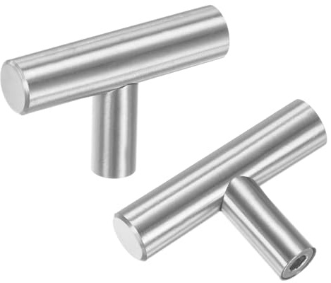 M METERXITY 2-Pack Cabinet Pulls Knobs, 2 Modern Stainless Steel t Bar Knobs Single Hole Handles for Dresser Drawers/Office Decorative/Kitchen Bathroom Door [Silver]