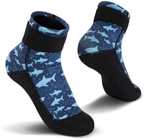 Yikayin Calcetines de neopreno de 3 mm, calcetines de natación para niños pequeños, calcetines térmicos antideslizantes para natación, playa, piscina, deportes acuáticos, color azul, 27-30