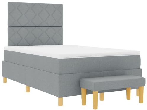 vidaXL Boxspringbett mit Matratze Hellgrau 120 x 190 cm Stoff, Moderner Boxspring-Bett, rechteckiger Rahmen, stylisches Schlafzimmermöbel, bequem schlafen, langlebige Schaumstoffmatratze