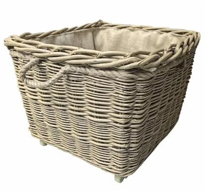 Red Hamper L022/HOME Square Hessian Lined Wheeled Log Basket