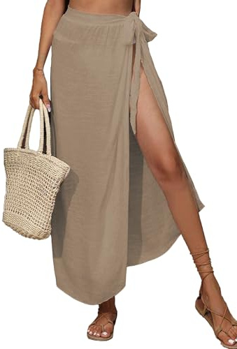 Koerye Copricostume da Pareo da Donna in Cotone Elegante Gonna da Spiaggia Coprire Multiuso Beach Wrap Sarong Copricostumi e Parei Summer Bikini Coverup Gonna per Seaside Cachi