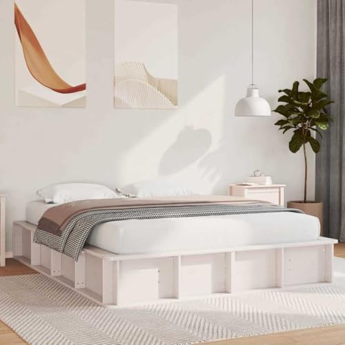 vidaXL Bed Frame with Storage White 160 x 200 cm Solid Pine Wood, Modern Bed Frame, Storage, Lift-Up, Efficient Bedroom Solution, Practical Furniture for Urban Design