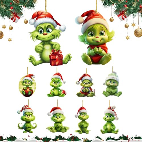 10 Stück Grinch Weihnachtsbaum Dekorationen,Grinch Weihnachtsbaumschmuck,Grinch Hängende Ornament,Grinch Deko Weihnachten,Grinch Christbaumschmuck,Geeignet Zuhause, Urlaub, Party