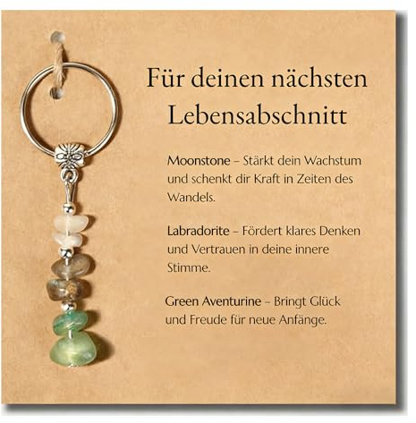 PIujsym Edelstein Schlüsselanhänger Frauen mit Karte – Neuanfang Geschenk Glücksbringer Mutmacher für Freundin Kollegin – Kristall Kette für Abschied Jobwechsel Umzug