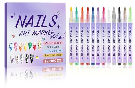 SVCEQZE Nagellack Stifte,12-Teilig Schnell Trocknend Wasserfest,Nagelliner Stifte Malen Marker Set - Für Zeichnen, Malen, Punktieren, Graffiti, Mädchen, Kinder, Jugendliche, Erwachsene, Anfänger