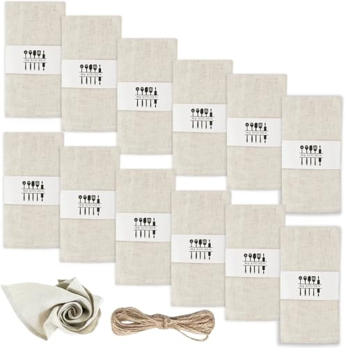 12er Pack Stoffservietten, 40 x 40 cm Wiederverwendbare Stoffservietten, 100% Natur Stöffservietten Leinenservietten Baumwolle Servietten Stoff Tischdekoration für Hochzeit Geburtstag Kitchen(Beige)