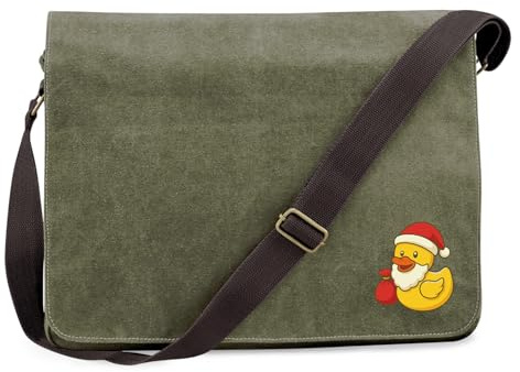 Huuraa Umhängetasche Quietscheente Weihnachtsmann Comic Gummiente 14 Liter Military Green Canvas Laptoptasche Geschenkidee
