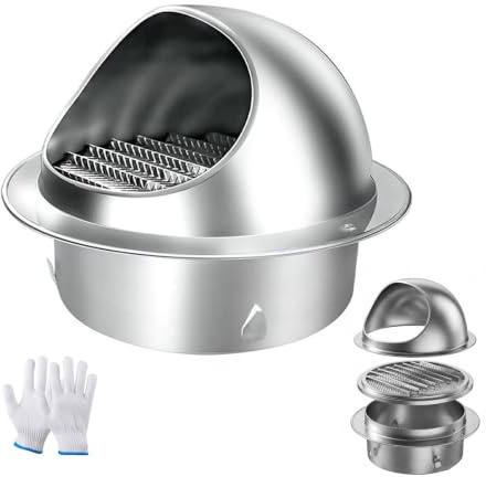 Griglia di Ventilazione Acciaio Inox 304 Comignolo Stufa a Pellet | Terminale Canna Fumaria con Zanzariera e Lamelle Antipioggia per Scarico Cappa Parete Esterna 70mm 100mm 200mm(190mm)
